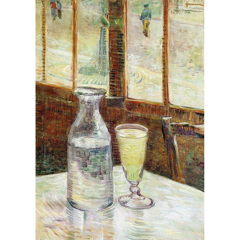 Still Life Absinth And Carafe White Modern Wood Framed Art Print by Van Gogh, Vincent