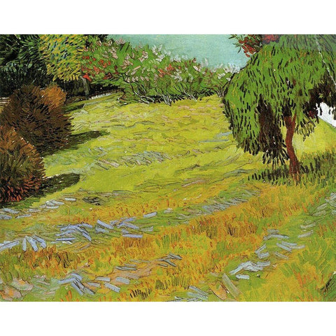 Sunny Lawn In Public Park White Modern Wood Framed Art Print by Van Gogh, Vincent