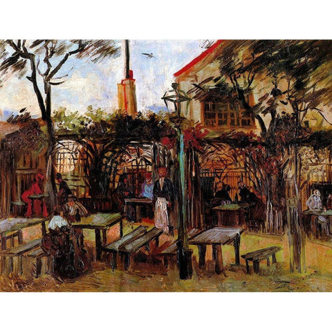 Terrace Of La Guinguette Cafe Gold Ornate Wood Framed Art Print with Double Matting by Van Gogh, Vincent