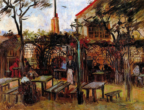 Terrace Of La Guinguette Cafe Black Ornate Wood Framed Art Print with Double Matting by Van Gogh, Vincent