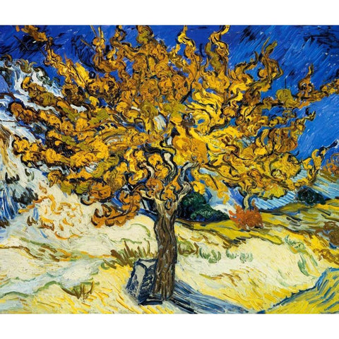 The Mulberry Tree 1889 Gold Ornate Wood Framed Art Print with Double Matting by Van Gogh, Vincent