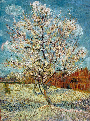 The Pink Peach Tree 1888 White Modern Wood Framed Art Print with Double Matting by Van Gogh, Vincent