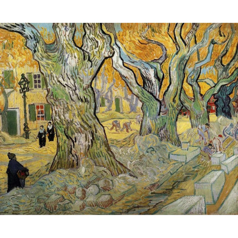 The Road Menders Gold Ornate Wood Framed Art Print with Double Matting by Van Gogh, Vincent