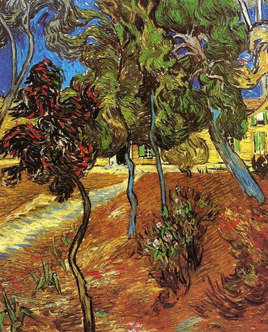 Tree In Garden St Paul Hospital Black Ornate Wood Framed Art Print with Double Matting by Van Gogh, Vincent