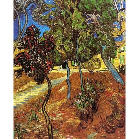 Tree In Garden St Paul Hospital White Modern Wood Framed Art Print by Van Gogh, Vincent