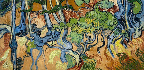 Tree Roots And Trunks, 1890 White Modern Wood Framed Art Print with Double Matting by Van Gogh, Vincent