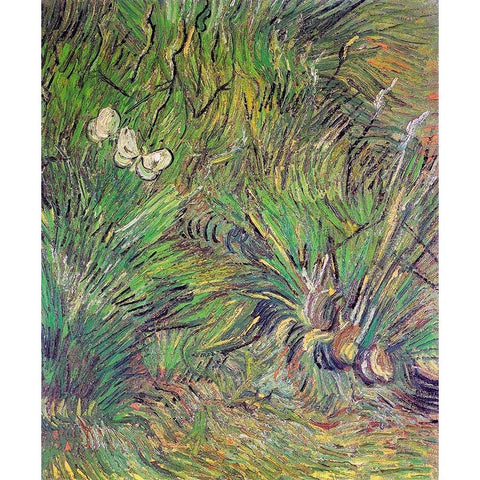 Two White Butterflies 1889 Gold Ornate Wood Framed Art Print with Double Matting by Van Gogh, Vincent