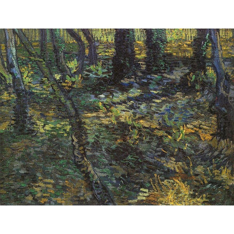 Undergrowth Gold Ornate Wood Framed Art Print with Double Matting by Van Gogh, Vincent