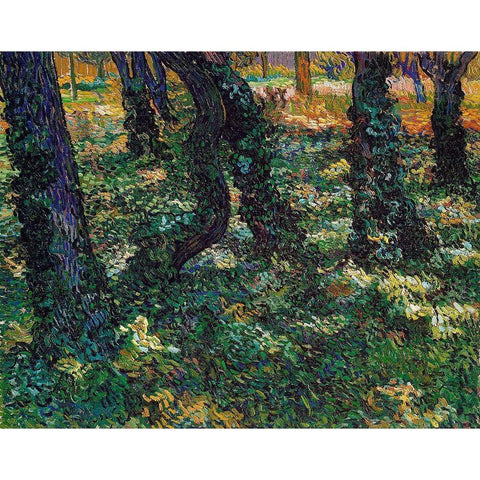 Undergrowth 2 White Modern Wood Framed Art Print by Van Gogh, Vincent