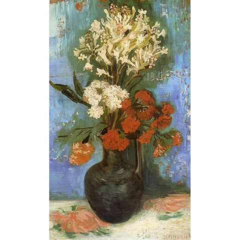 Vase Carnations And Other Flowers White Modern Wood Framed Art Print by Van Gogh, Vincent