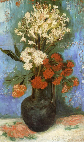 Vase Carnations And Other Flowers White Modern Wood Framed Art Print with Double Matting by Van Gogh, Vincent