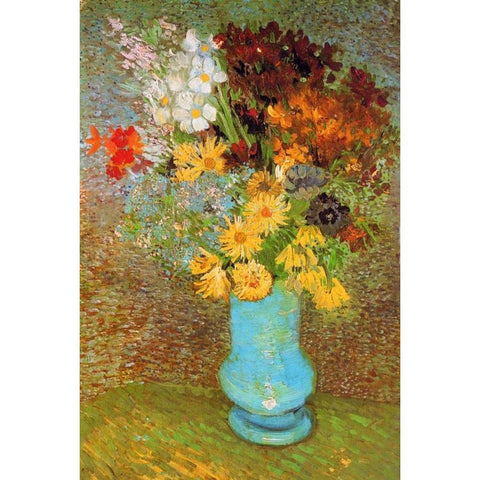 Vase Daisies And Anemones Gold Ornate Wood Framed Art Print with Double Matting by Van Gogh, Vincent