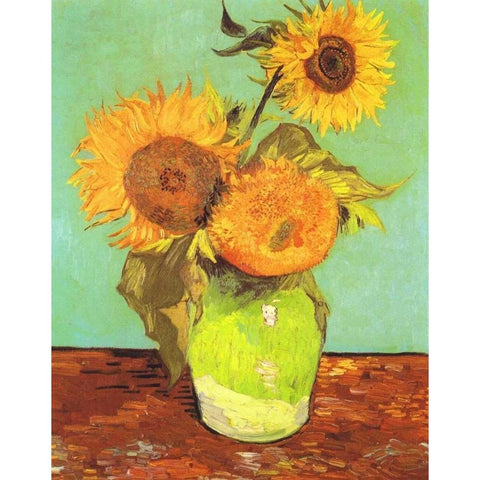 Vase With Three Sunflowers Gold Ornate Wood Framed Art Print with Double Matting by Van Gogh, Vincent