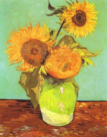 Vase With Three Sunflowers White Modern Wood Framed Art Print with Double Matting by Van Gogh, Vincent