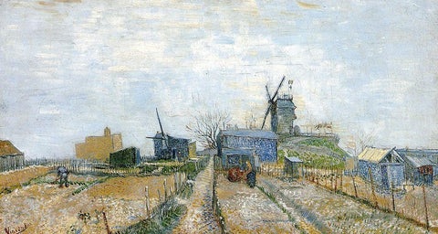 Vegetable Gardens Moulin De Blute Black Ornate Wood Framed Art Print with Double Matting by Van Gogh, Vincent