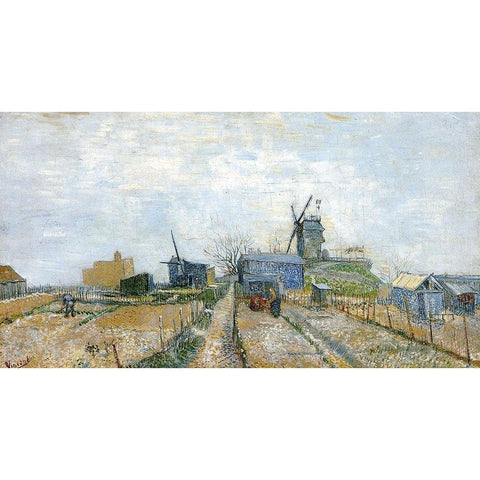 Vegetable Gardens Moulin De Blute Gold Ornate Wood Framed Art Print with Double Matting by Van Gogh, Vincent