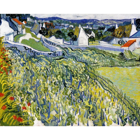 Vineyards Auvers Gold Ornate Wood Framed Art Print with Double Matting by Van Gogh, Vincent