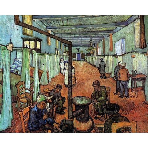 Ward Hospital Arles Black Modern Wood Framed Art Print with Double Matting by Van Gogh, Vincent