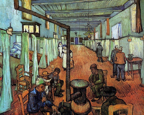 Ward Hospital Arles White Modern Wood Framed Art Print with Double Matting by Van Gogh, Vincent