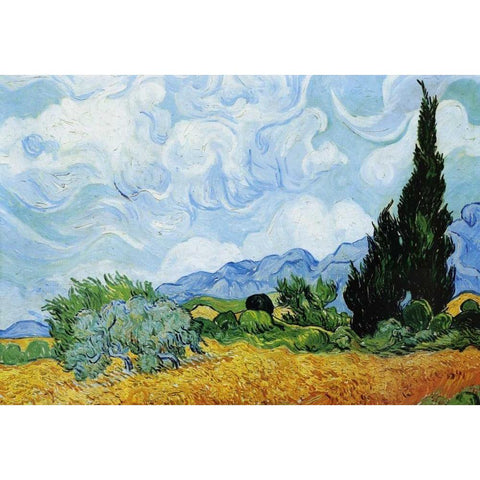 Wheat Field with Cypresses Gold Ornate Wood Framed Art Print with Double Matting by Van Gogh, Vincent