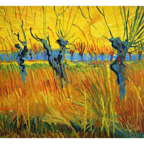 Willows At Sunset Gold Ornate Wood Framed Art Print with Double Matting by Van Gogh, Vincent