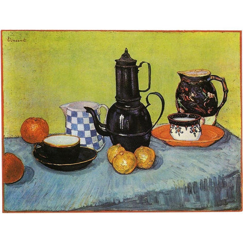 Blue Enamel Coffeepot White Modern Wood Framed Art Print by Van Gogh, Vincent