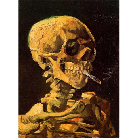 Skull With Burning Cigarette White Modern Wood Framed Art Print by Van Gogh, Vincent