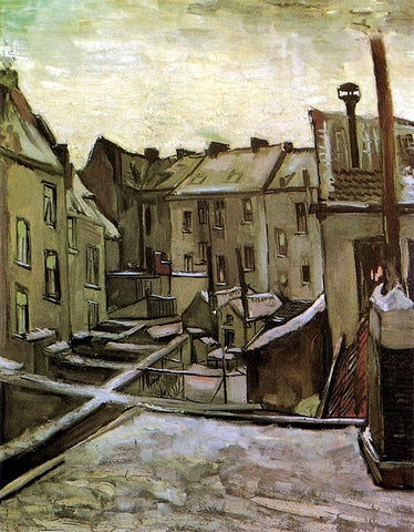 Backyards Old Houses Antwerp Snow White Modern Wood Framed Art Print with Double Matting by Van Gogh, Vincent