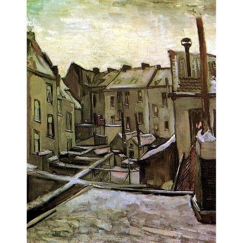 Backyards Old Houses Antwerp Snow Black Modern Wood Framed Art Print with Double Matting by Van Gogh, Vincent