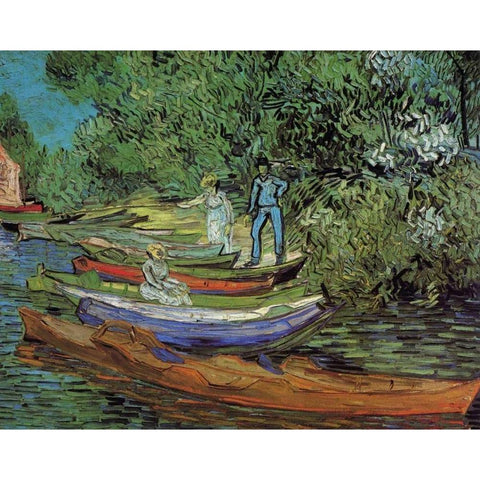 Bank Of Oise At Auvers Black Modern Wood Framed Art Print with Double Matting by Van Gogh, Vincent