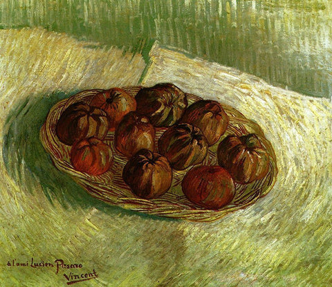 Basket Apples White Modern Wood Framed Art Print with Double Matting by Van Gogh, Vincent