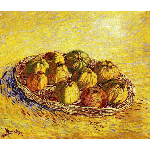 Basket Apples 2 White Modern Wood Framed Art Print by Van Gogh, Vincent