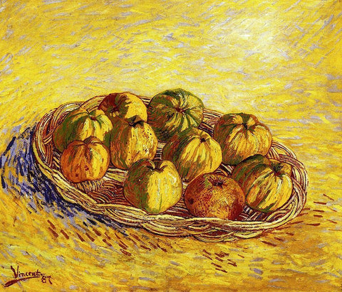 Basket Apples 2 White Modern Wood Framed Art Print with Double Matting by Van Gogh, Vincent