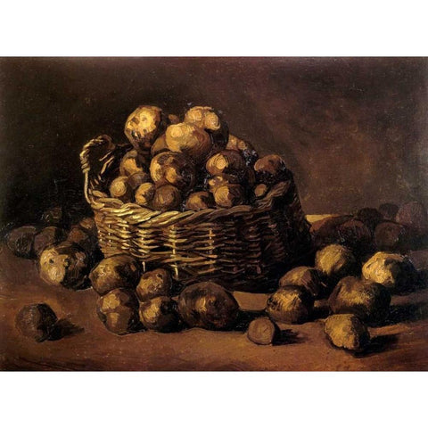 Basket Of Potatoes White Modern Wood Framed Art Print by Van Gogh, Vincent