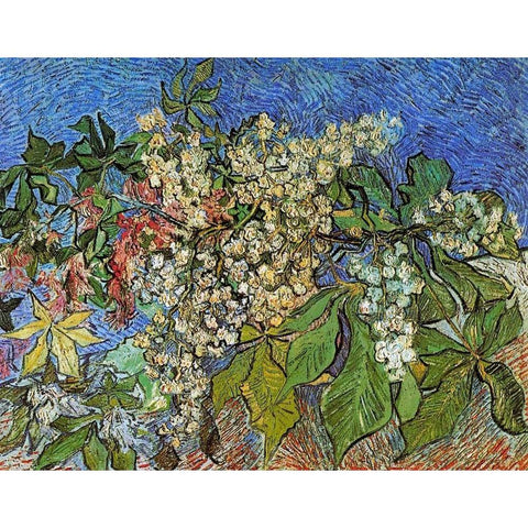 Blossoming Chestnut Branches Gold Ornate Wood Framed Art Print with Double Matting by Van Gogh, Vincent