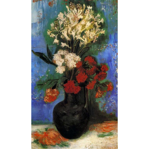 Carnations And Other Flowers White Modern Wood Framed Art Print by Van Gogh, Vincent