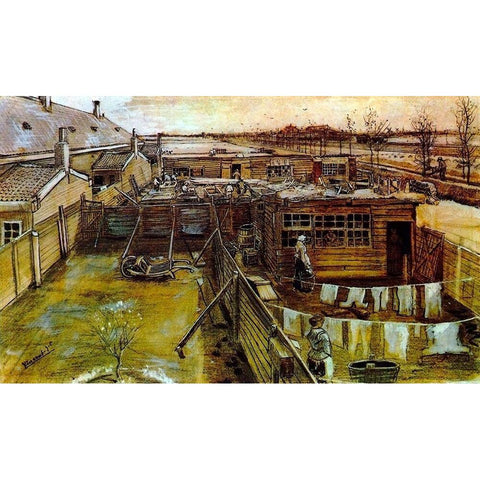 Carpenter Workshop Seen From The Artists Studio Black Modern Wood Framed Art Print with Double Matting by Van Gogh, Vincent