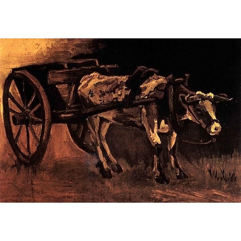 Cart Red White Ox Gold Ornate Wood Framed Art Print with Double Matting by Van Gogh, Vincent