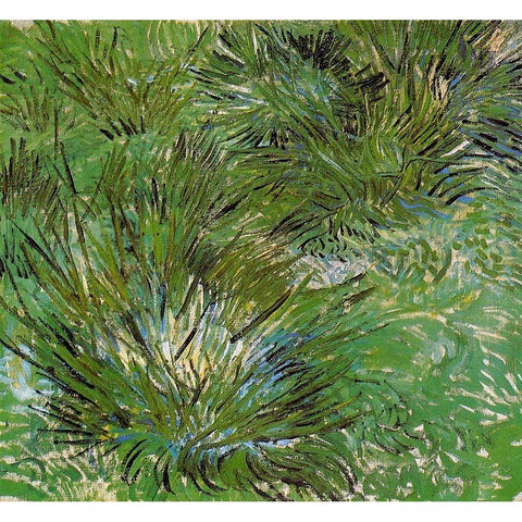 Clumps Of Grass 1889 Gold Ornate Wood Framed Art Print with Double Matting by Van Gogh, Vincent