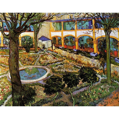 Courtyard Hospital Arles Gold Ornate Wood Framed Art Print with Double Matting by Van Gogh, Vincent