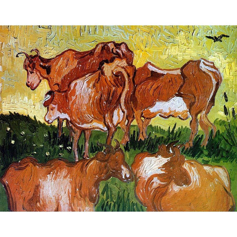 Cows White Modern Wood Framed Art Print by Van Gogh, Vincent