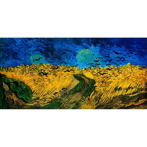 Crows Over Wheat Field Gold Ornate Wood Framed Art Print with Double Matting by Van Gogh, Vincent