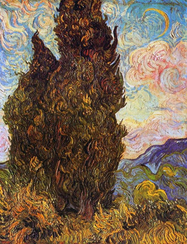 Cypresses Black Ornate Wood Framed Art Print with Double Matting by Van Gogh, Vincent