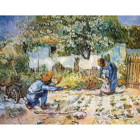 First Steps Black Modern Wood Framed Art Print with Double Matting by Van Gogh, Vincent