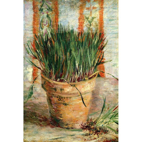 Flowerpot With Chives Gold Ornate Wood Framed Art Print with Double Matting by Van Gogh, Vincent