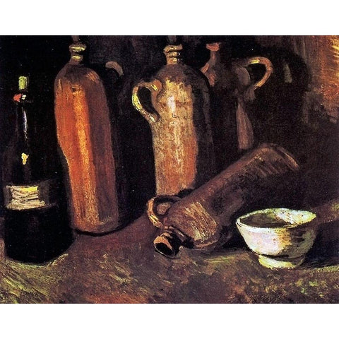 Four Stone Bottles Flask Gold Ornate Wood Framed Art Print with Double Matting by Van Gogh, Vincent