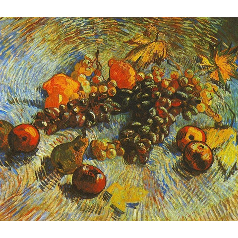 Grapes Apples Pear Lemons White Modern Wood Framed Art Print by Van Gogh, Vincent