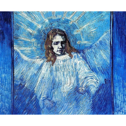 Half Figure Of Angel White Modern Wood Framed Art Print by Van Gogh, Vincent