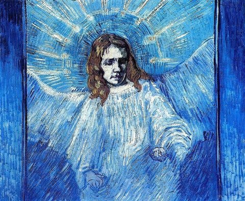 Half Figure Of Angel Black Ornate Wood Framed Art Print with Double Matting by Van Gogh, Vincent