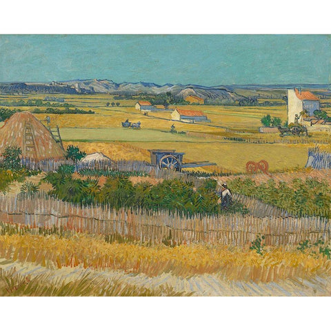 Harvest At La Crau And Montmajour Gold Ornate Wood Framed Art Print with Double Matting by Van Gogh, Vincent